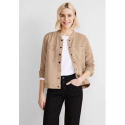 Jeansjacke STREET ONE, Damen, Gr. 44, beige (sand soft washed), Jeans, 100% Lyocell, unifarben, casual, gerade kurz, V-Ausschnitt, Langarm Bündchen, Jacken, mit Brusttaschen