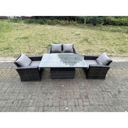 Fimous - Polyrattan Gartenmöbel Set Einstellbare Höhe Esstisch Sessel Liebe Sofa Sets 4-Sitzer