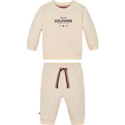 Shirt & Hose TOMMY HILFIGER, Baby, Gr. 80, beige (calico), Sweatware, Obermaterial: 95% Baumwolle, 5% Elasthan, unifarben, KOB Set-Artikel, mit Logodruck