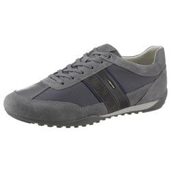 Sneaker GEOX "U WELLS C", Herren, Gr. 39, grau (dunkelgrau), Veloursleder, Textil, Synthetik, casual, Schuhe, Freizeitschuh, Halbschuh, Schnürschuh mit Logoverzierung