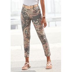 7/8-Jeggings LASCANA Gr. 34, N-Gr, bunt (schwarz, bunt bedruckt), Damen, Obermaterial: 67% Baumwolle, 29% Polyester, 4% Elasthan, bedruckt, Hosen, mit Paisleyprint, schmale Passform, Super-Stretch-Qualität