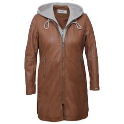 Langjacke MAZE "42021316" Gr. 44, braun (cognac), Damen, Obermaterial: 100% Lammleder / Futter: Baumwolle Ärmelfutter: Polyester Kapuze: 55% Baumwolle; 45% Polyester, Jacken