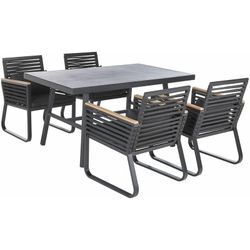 Beliani - Gartenmöbel Set Schwarz Aluminium Tisch 150x90 rechteckig in Steinoptik 4 Stühle mit Armlehnen Auflagen Terrasse Outdoor Möbel