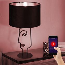 Smart led Tischlampe Tischleuchte Nachttischlampe Leseleuchte Beistelllampe, schwarz Textil Gesicht-Design, dimmbar App Steuerung, 1x rgb