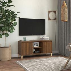 TV-Lowboard für Wohnzimmer tv Schrank TV-Möbel Massivholz-Beine Braun Eichen-Optik 103,5x35x50 cm DE73786