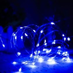 Blaue LED-Lichterkette, batteriebetrieben, 50 Mikro-LED-Lichter für Hochzeit, Party, Weihnachten, Zuhause, drinnen und draußen, Kupferdraht,