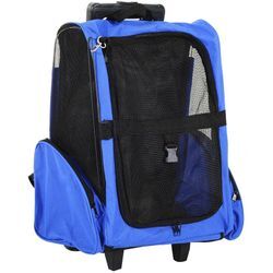 Hundetrolley Transporttasche Tragetasche für Tiere Trolley 2-in-1 Haustierrucksack Hundetasche mit Tür und Fenster atmungsaktiv Oxfordstoff Blau 42 x