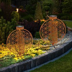 Etc-shop - Kugel Solarleuchten für Außen Kugelleuchten Garten Solar Solarlampe orientalisch Kugel, rostfarben Lichteffekt Muster Lebensblume, 1x led,