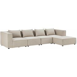 Juskys - modulares Sofa Domas xl - Couch für Wohnzimmer - 4 Sitzer - Ottomane, Armlehnen & Kissen - Ecksofa Eckcouch Ecke - Wohnlandschaft Stoff Beige