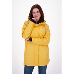 Regenjacke DEPROC ACTIVE "Friesennerz NEW ELLESMERE", Damen, Gr. 36 (S), gelb, Obermaterial: 100% Polyurethan;Futter: 100% Polyester, casual, figurumspielend, Langarm gerader Abschluss mit Druckknopf, Jacken, auch in Großen Größen erhältlich