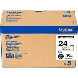 Brother P-Touch Band HGe-251V5 High Grade schwarz auf weiß 24mm / 8m laminiert 5er Pack