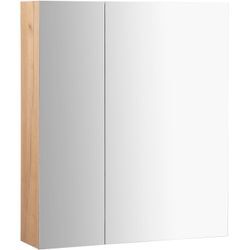 Spiegelschrank WELLTIME "Lund Badschrank Schrank Bad WC Spiegel ohne LED" Schränke Gr. B/H/T: 60 cm x 70 cm x 16 cm, 2 St., silberfarben (eiche, silber) Badezimmerspiegelschrank Spiegel Badspiegel mit 2 Türen Breite 60cm