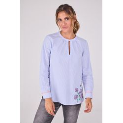 Klassische Bluse LIEBLINGSSTÜCK "OdeliaL" Gr. 38, blau (true blau) Damen Blusen mit Streifendessin, Bluemstickerei, Stehkragen