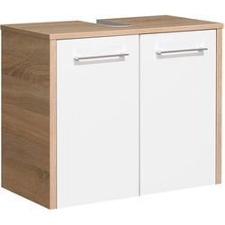 Waschbeckenunterschrank SAPHIR "Quickset 382 Unterbeckenschrank, Weiß Hochglanz, 2 Türen", braun (eiche natur), B:65cm H:53cm T:33cm, Spanplatte, Schränke, Waschbeckenschrank inkl. Türdämpfer, 65 cm breit, ohne Waschbecken