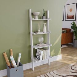 York 4 Tier Ladder Shelf Unit Bookcase Shelving Display Stand Rack Storage, White