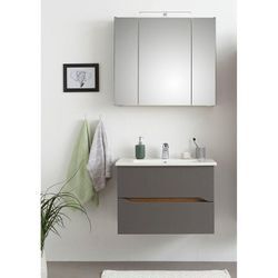 Lomadox - Bad Waschplatz Set mit Spiegelschrank QENA-66 in Quarzgrau Matt Touch mit Riviera Eiche quer Nb., b/h/t: ca. 80/200/45 cm - grau