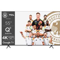 F (A bis G) TCL QLED-Fernseher Fernseher Multi HDR, Dolby Vision, Apple TV, HDMI 2.1, ONKYO Sound grau (titanium)