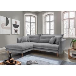 Ecksofa INOSIGN "Lazio", grau, Sofas, B/H/T: 255cm x 94cm x 180cm, Velours, Recamiere links zwei verschiedene Fußfarben wählbar