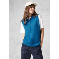 Kurzweste CECIL, Damen, Gr. L (42), blau (dynamic aqua melange), Web, 37% Baumwolle, 34% Polyacryl, 26% Polyester, 3% Elasthan, unifarben, casual, normal normal, ohne Ausschnitt, Westen, mit geschlitztem Rundhalsausschnitt