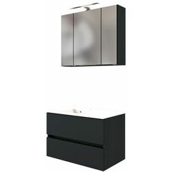 Lomadox - Waschplatz-Set 80 cm inkl. led Spiegelschrank ARLON-03 matt grau BxHxT 80x200x55 cm - weiß