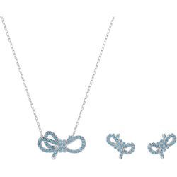 Ohrring und Ketten Set SWAROVSKI "Multipack Schmuck Geschenk Lifelong Bow, Schleife, 5723554", blau (metallfarben, blau, blau), Schmuck-Sets, Damen, Metall, glänzend, mit Swarovski Kristallen