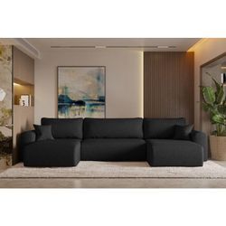 Ecksofa mit schlaffunktion und bettkasten, Sofa U-form, Couch U-form capri Neve Schwarz