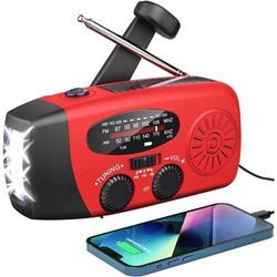 Tragbares Solarradio, selbstbetriebenes AM/FM/NOAA-Radio mit Handkurbel, Dynamo-Wetterradio-Notfallgerät mit 3-LED-Taschenlampe und Handy-Ladegerät