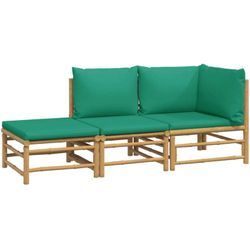 3-tlg. Garten-Lounge-Set mit Grünen Kissen Bambus Vidaxl