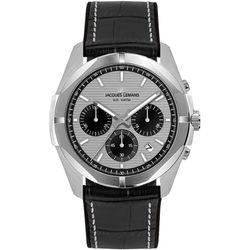 Chronograph JACQUES LEMANS "Monte Carlo" Armbanduhren schwarz (schwarz-grau) Herren Quarzuhr, Armbanduhr, Herrenuhr, Datum, Lederarmband