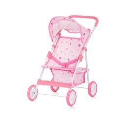 Chipolino Puppenwagen Alice Aufbewahrungskorb klappbar, Sonnendach verstellbar rosa sterne