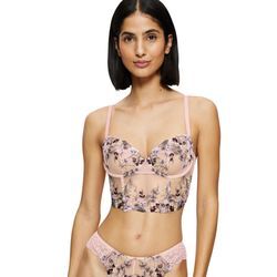 Longline-BH TRIUMPH "Sensual Spotlight Wired Corset", Damen, Gr. 75, Cup F, foundation nude, Microtouch, Spitze, Obermaterial: 45% Polyamid, 44% Polyester, 11% Elasthan, bestickt, modisch, BHs, mit Stickerei