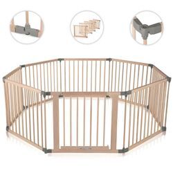 Baby Vivo Laufgitter aus Holz 8 Elemente - individuell verstellbar - PREMIUM in Grau