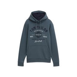 TOM TAILOR Herren Hoodie Sweatshirt mit Logo-Print, blau, Logo Print, Gr. XXL