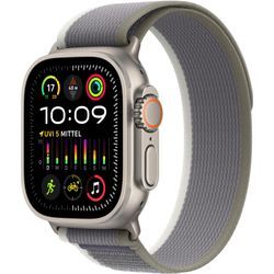 Smartwatch APPLE "Watch Ultra 2 Titanium" Smartwatches Gr. 49mm, Cellular, S/M, Trail Loop, grau (grau, grün) Alpine Loop