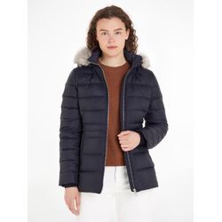 Daunenjacke TOMMY HILFIGER "TYRA DOWN JACKET WITH FUR", Damen, Gr. XS (34), blau (desert sky), Web, Obermaterial: 100% Polyester. Wattierung: 70% Daunen, 30% Federn, unifarben, casual, regular fit hüftbedeckend, hoch geschlossener Ausschnitt, Jacken, mit Kunstpelz-Besatz an Kapuze