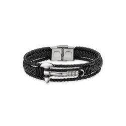 Lederarmband BRUNO BANANI "Schmuck Geschenk, Armkette Axt Lederband breit Silber" Armbänder Gr. 21, Leder-Edelstahl, grau (schwarz, edelstahlfarben) Herren