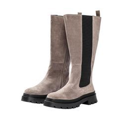 Weitschaftstiefel SHEEGO "Große Größen", Damen, Gr. 39, XXL-Schaft, grau (taupe), Obermaterial: 100% Leder, modisch, Schuhe, aus Echtleder, mit Stretcheinsatz