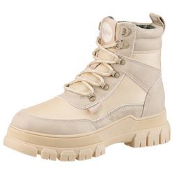 Schnürboots BUFFALO "NOVA COM VEGAN", Damen, Gr. 37, beige, Lederimitat, Textil, sportlich, Schuhe, Stiefelette, High Top Sneaker, Plateauabsatz, mit Memory Foam