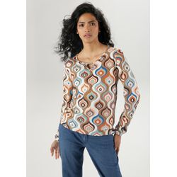 Langarmshirt ANISTON SELECTED Gr. 36, bunt (sanftes weiß, braun, blau, rostbraun, rosa) Damen Shirts mit kaschierendem Gummizug am Saum