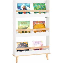 SoBuy KMB77-W Kinderregal Bücherregal für Kinder Wandregal Aufbewahrungsregal mit 3 Ablagen für Bücher und Deko weiß BHT ca. 75x120x15cm