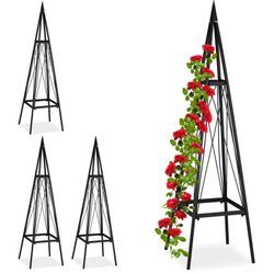 Relaxdays - 4 x Rankhilfe, eckig, freistehend, Rosen, Tomaten, Wein, Garten, wetterfest, Eisen Rankobelisk, h: 132 cm, schwarz