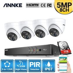 Annke - Sistema de videovigilancia 8 canales Ultra hd 4K H.265 dvr y 4PCS 5MP hd Kit de cámaras domo resistentes a la intemperie - Disco duro de 1TB