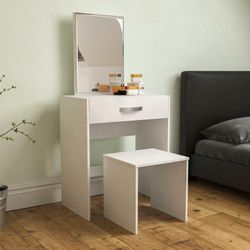 Isla Dressing Table & Mirror Set 1 Drawer Stool Vanity Table, White