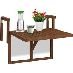 Relaxdays - Balkontisch klappbar, Balkonklapptisch zum Einhängen, BxT: 60x45 cm, höhenverstellbar, Hängetisch, dunkelbraun