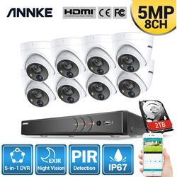 Annke - Sistema de videovigilancia 8 canales Ultra hd 4K H.265 dvr y 8PCS 5MP hd Kit de cámaras domo resistentes a la intemperie - Disco duro de 2TB