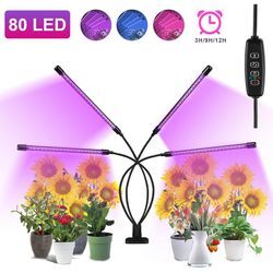 Pflanzenlampe led Vollspektrum Pflanzenlicht 80 LEDs. 4 Köpfe Grow Lampe Pflanzenleuchte Wachstumslampe für Pflanzen. 10 Dimmstufen led Grow Light