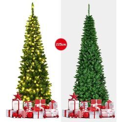 COSTWAY 225cm Bleistift Weihnachtsbaum mit warmweissen LED-Leuchten, künstlicher Tannenbaum mit Klappsystem und Metallstaender, Christbaum PVC