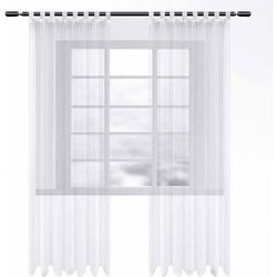 Woltu - 2 Stücke Gardinen transparent mit Schlaufen Vorhang Voile Tüll weiß 140 x 225 cm