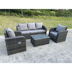 Fimous - Balkonmöbel Set 5-Sitzer Polyrattan Garten Sofa Outdoor Gartenmöbel Sitzgruppe Lounge Loveseat mit Kissen,Teetisch Dunkelgrau Gemischt