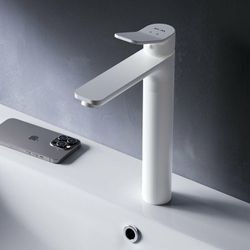 Wasserhahn Bad Hoch Waschbecken Badarmatur Mischbatterie aus Messing Waschtischarmatur Einhandmischer für Badezimmer Waschbeckenarmatur, Weiss matt